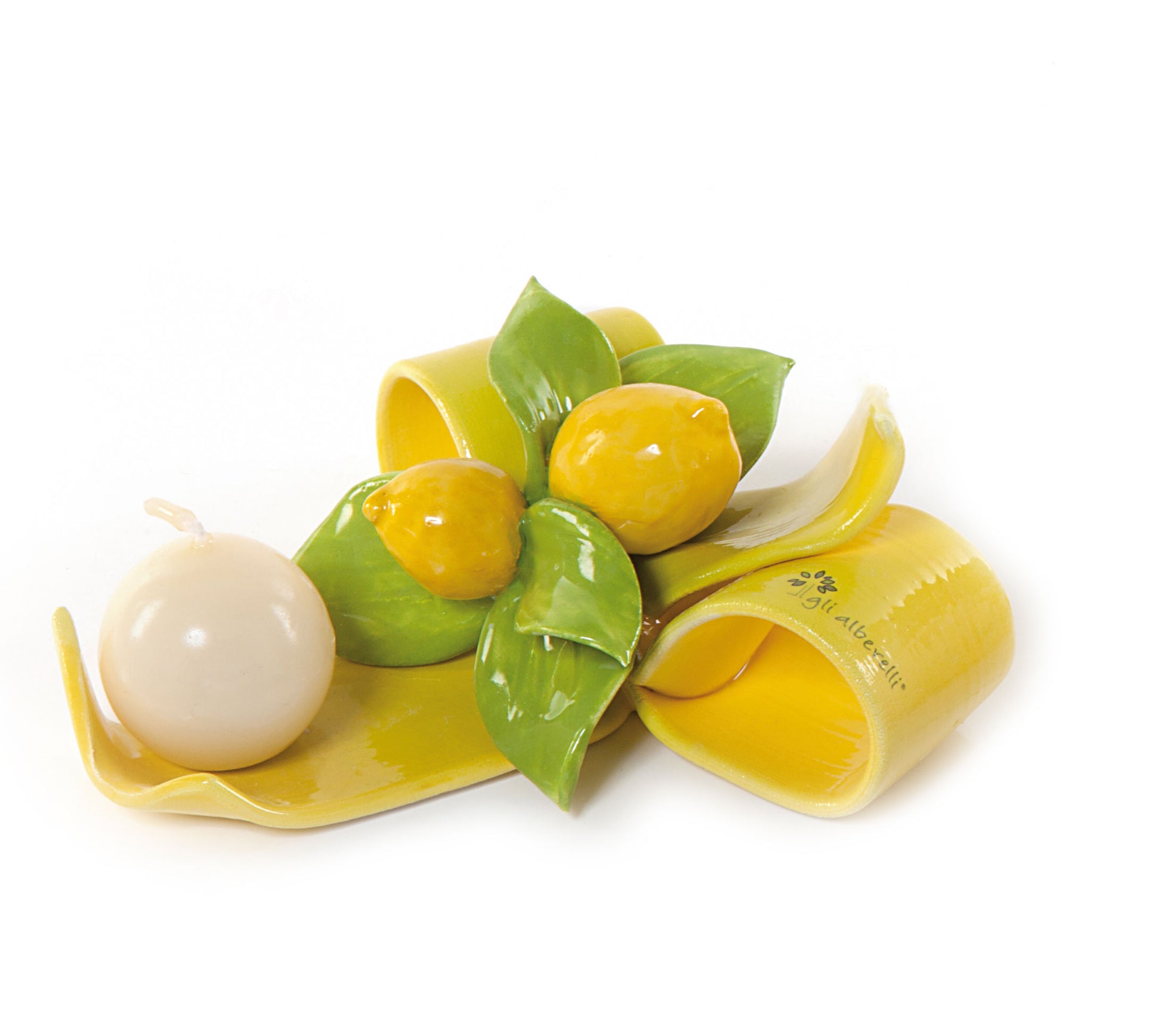 Portacandele fiocco di colore giallo con limoni-Gli Alberelli-6x6x11cm-Romanelli Eventi