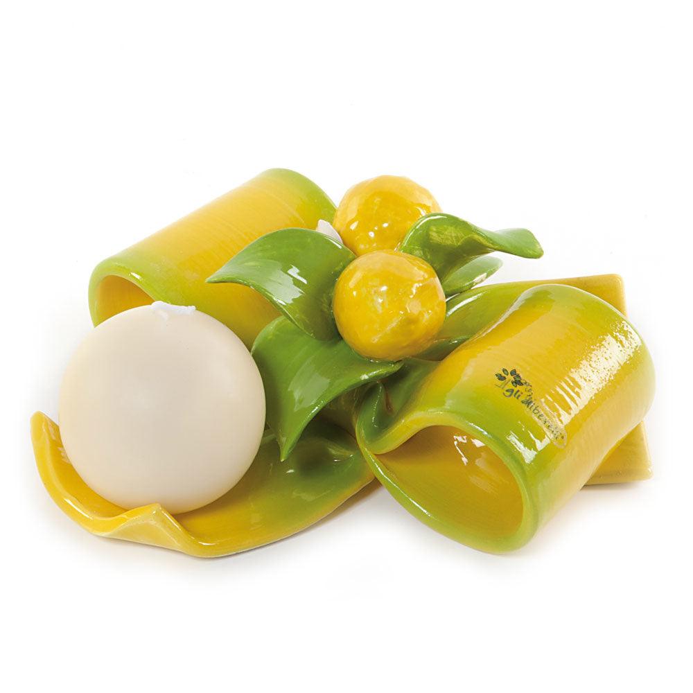 Portacandele fiocco di colore giallo con limoni-Gli Alberelli-8x8x17cm-Romanelli Eventi