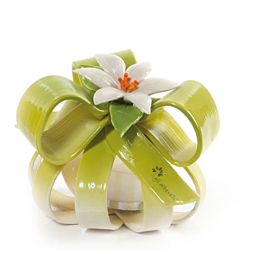 Sfera Portacandela verde Decoro giglio-Gli Alberelli-15x15x15cm-Romanelli Eventi