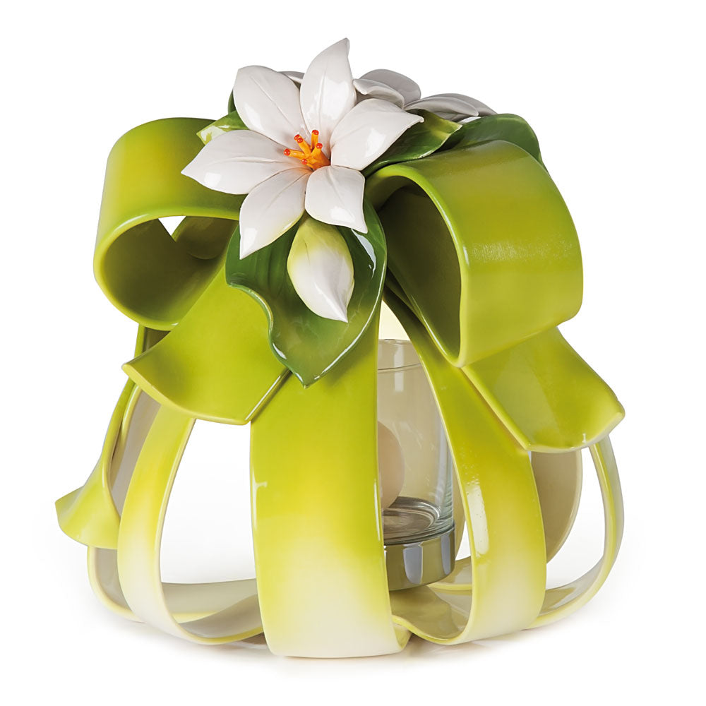 Sfera Portacandela verde Decoro giglio-Gli Alberelli-30x30x30cm-Romanelli Eventi