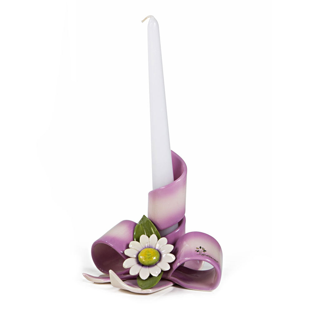 Portacandela a fascia lilla con fiore-Gli Alberelli-Romanelli Eventi