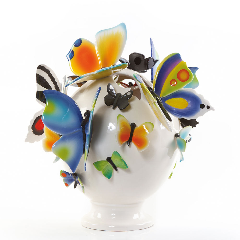 Vaso sfera decoro farfalla bianco-Gli Alberelli-Romanelli Eventi