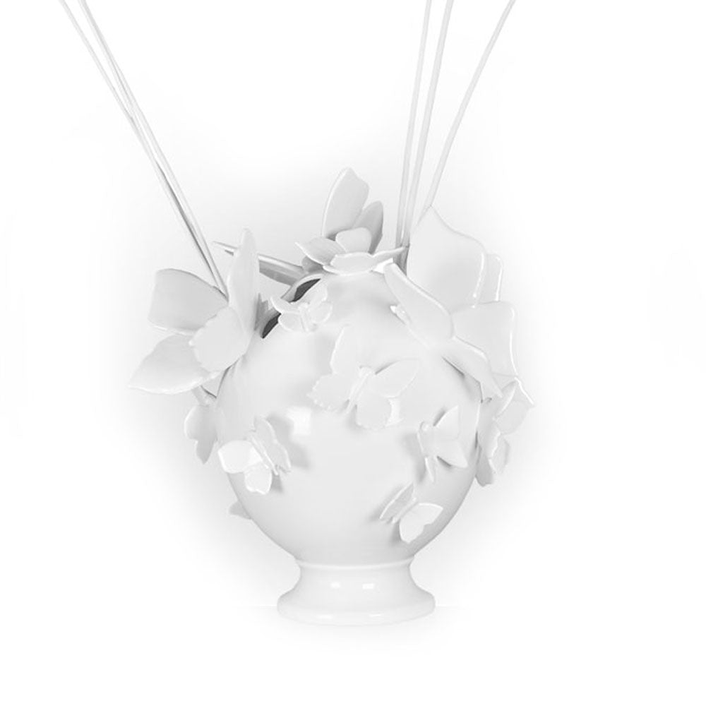 Vaso sfera decoro farfalla bianco-Gli Alberelli-Romanelli Eventi