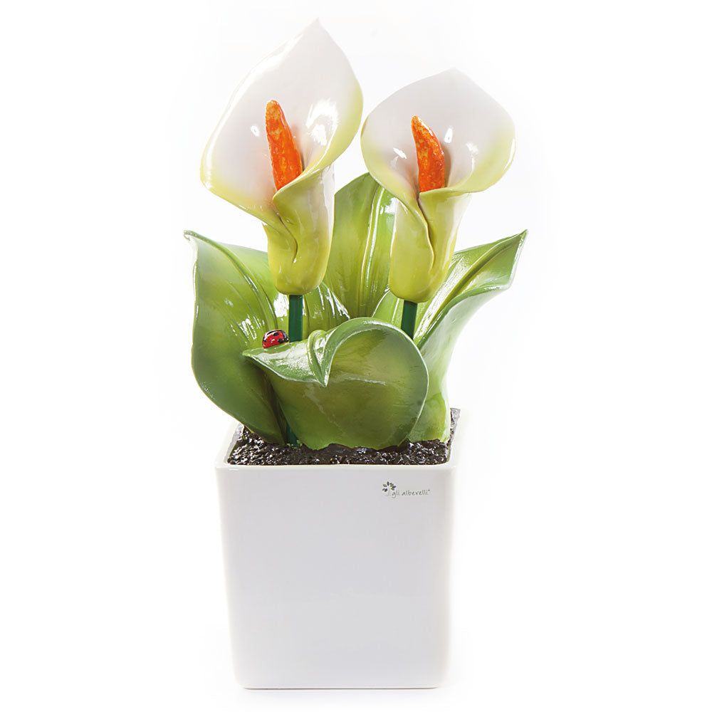 Pianta quadra misura piccola con decoro fiore: calla cm 12x18-Gli Alberelli-26x26x34-Romanelli Eventi