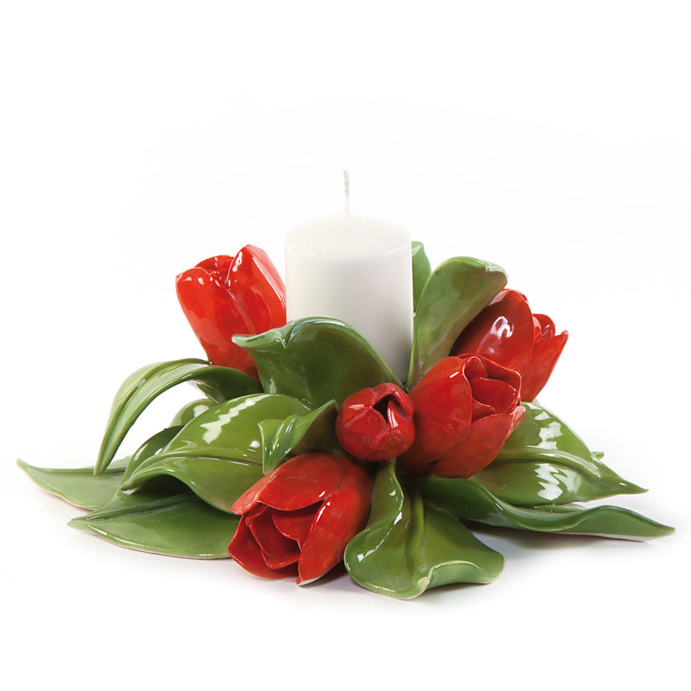 Centrotavola con tulipani in ceramica di capodimonte.-Gli Alberelli-Romanelli Eventi
