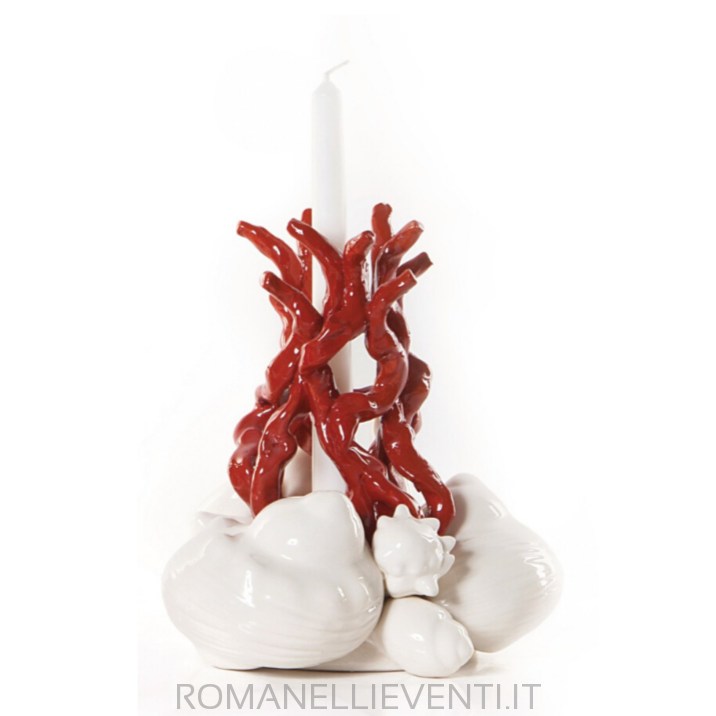 Portacandela con base di conchiglie e corallo cm 16x18-Gli Alberelli-Romanelli Eventi