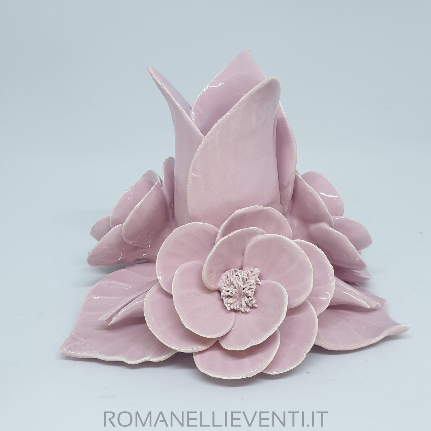 Portacandele rosa con roselline-Sara's Idea-Romanelli Eventi