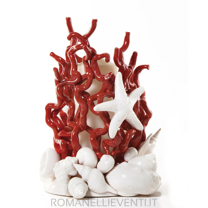 Portacero di ceramica con base di conchiglie e alzata di corallo cm 25x30-Gli Alberelli-Romanelli Eventi