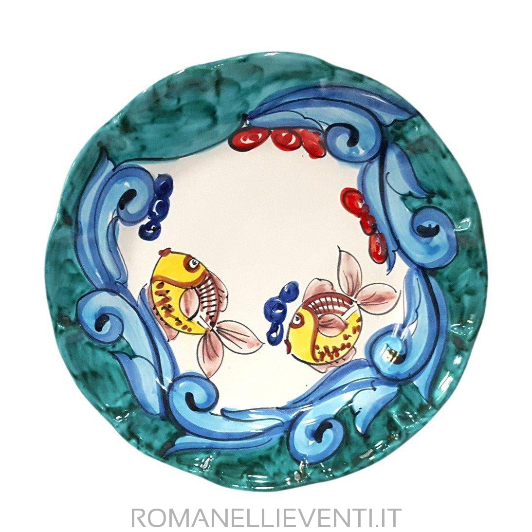 Set servizio piatti decoro marino barocco verde ramino-Vietri-Romanelli Eventi